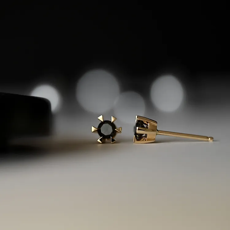 2 x 0,21 ct svart solitaireørepynt i 14 karat gull med svart diamant
