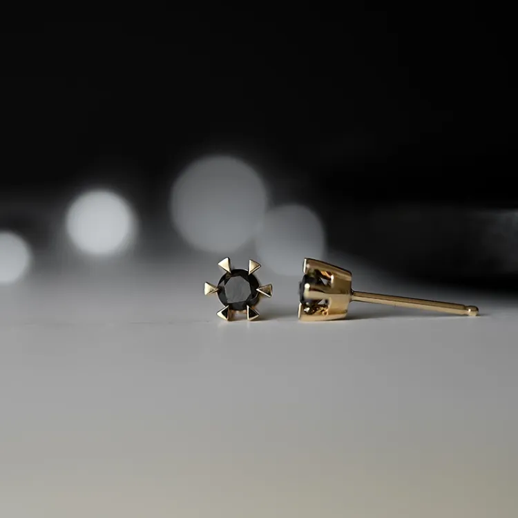 2 x 0,21 ct svart solitaireørepynt i 14 karat gull med svart diamant