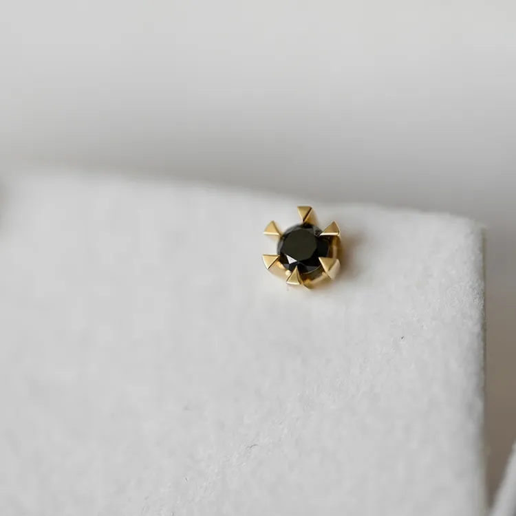 2 x 0,21 ct svart solitaireørepynt i 14 karat gull med svart diamant