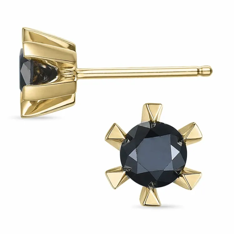 2 x 0,41 ct svart diamant solitaireørepynt i 14 karat gull med svart diamant