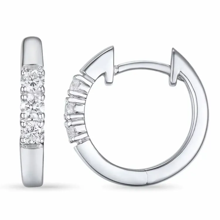 14 mm creol i 14 karat hvitt gull med diamant