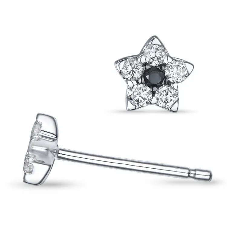 stjerne diamant hvitt gull øredobber i 14 karat hvitt gull med diamant og safir
