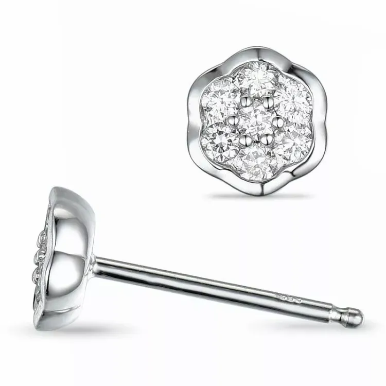 blomst diamantøredobb i 14 karat hvitt gull med diamant 