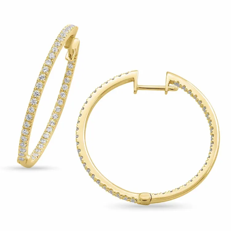 28 mm diamant creol i 14 karat gull med diamant