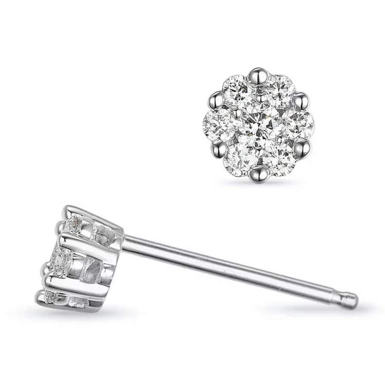 blomst diamant ørestikker i 14 karat hvitt gull med diamant