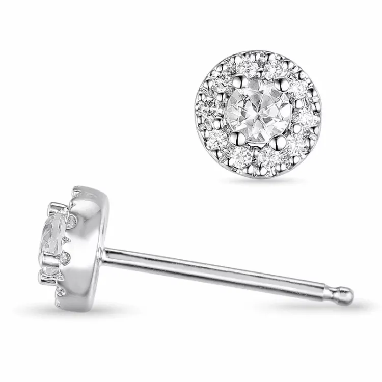 runde diamant ørestikker i 14 karat hvitt gull med diamant