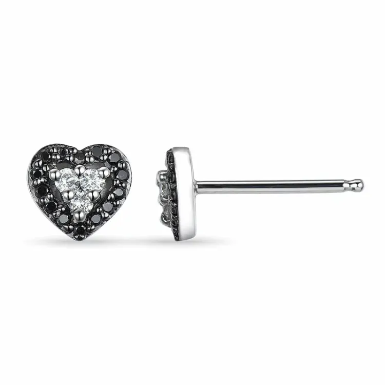 hjerte svart diamant ørestikker i 14 karat hvitt gull med diamant og diamant 