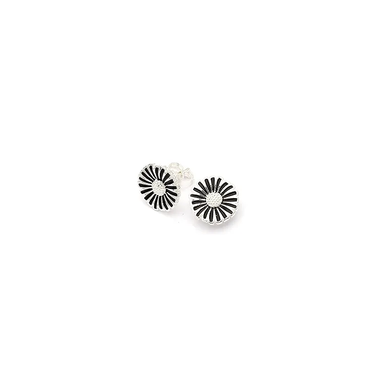 16 mm Scrouples margeritt øredobber i sølv svart emalje