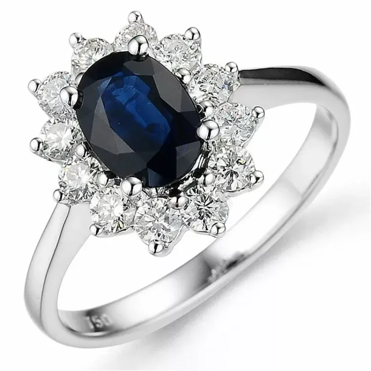 safir rosettring i 14 karat hvitt gull 0,55 ct 1,00 ct
