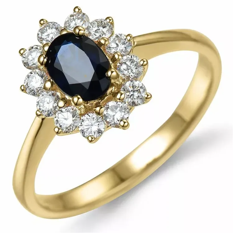 safir rosettring i 14 karat gull 0,55 ct 1,00 ct