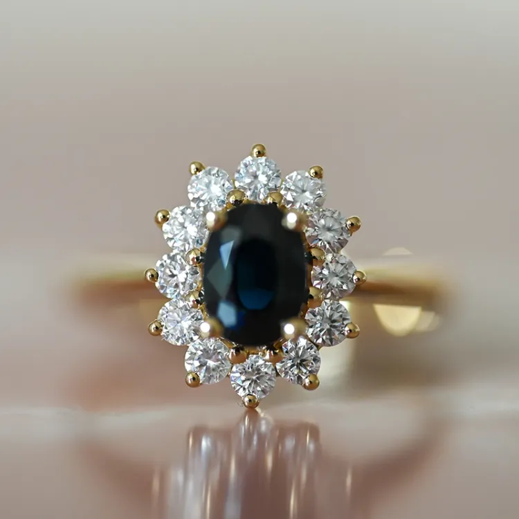 safir rosettring i 14 karat gull 0,55 ct 1,00 ct