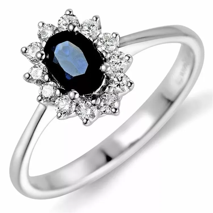 safir rosettring i 14 karat hvitt gull 0,26 ct 0,65 ct
