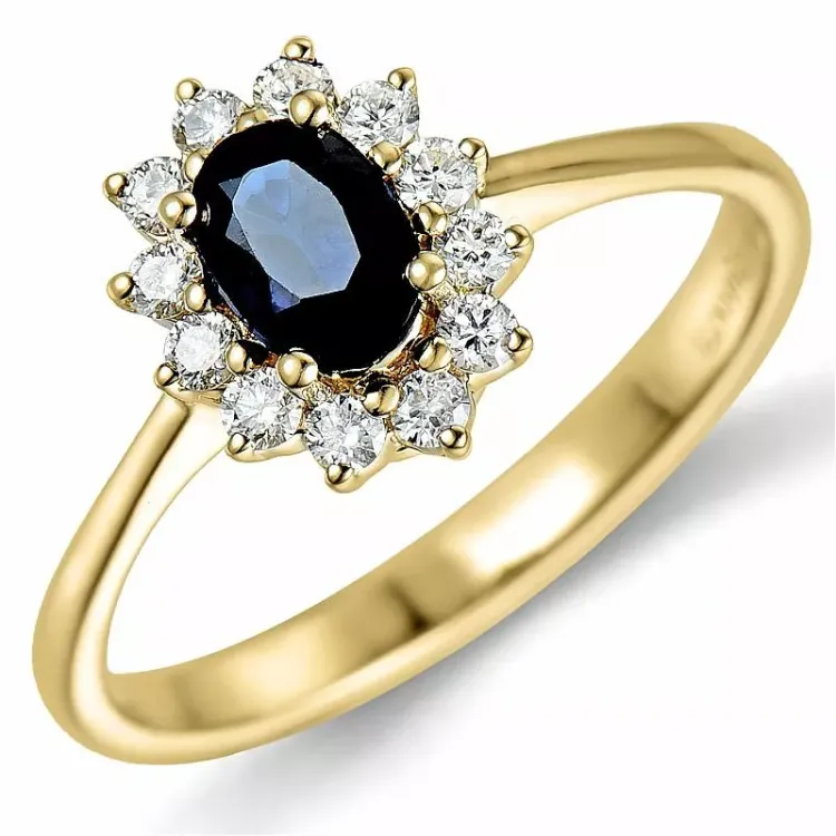 safir rosettring i 14 karat gull 0,26 ct 0,65 ct