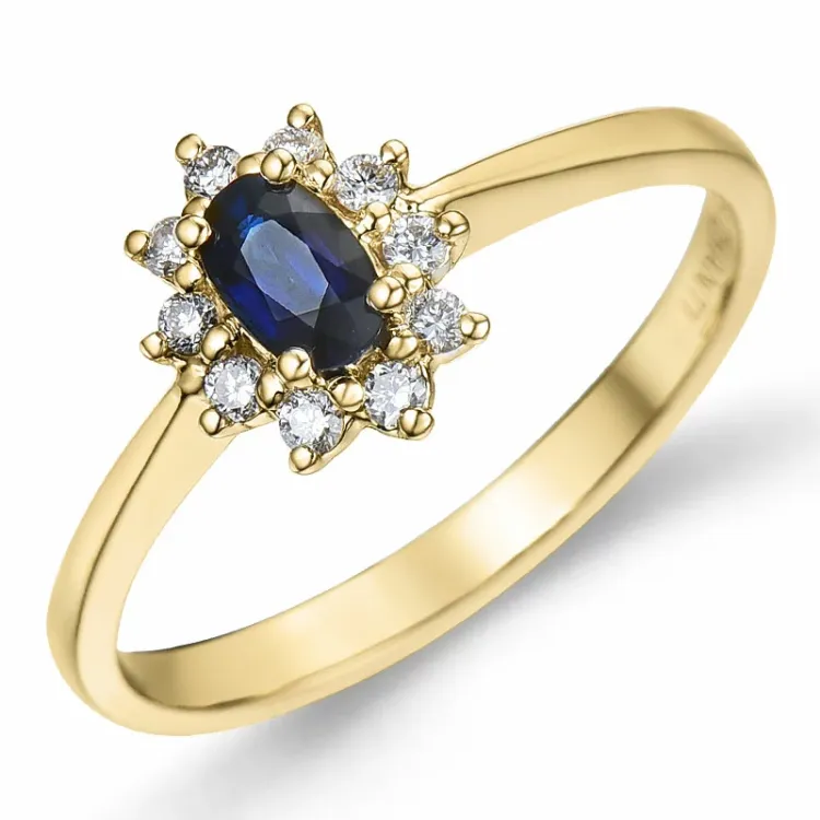 safir rosettring i 14 karat gull 0,11 ct 0,35 ct