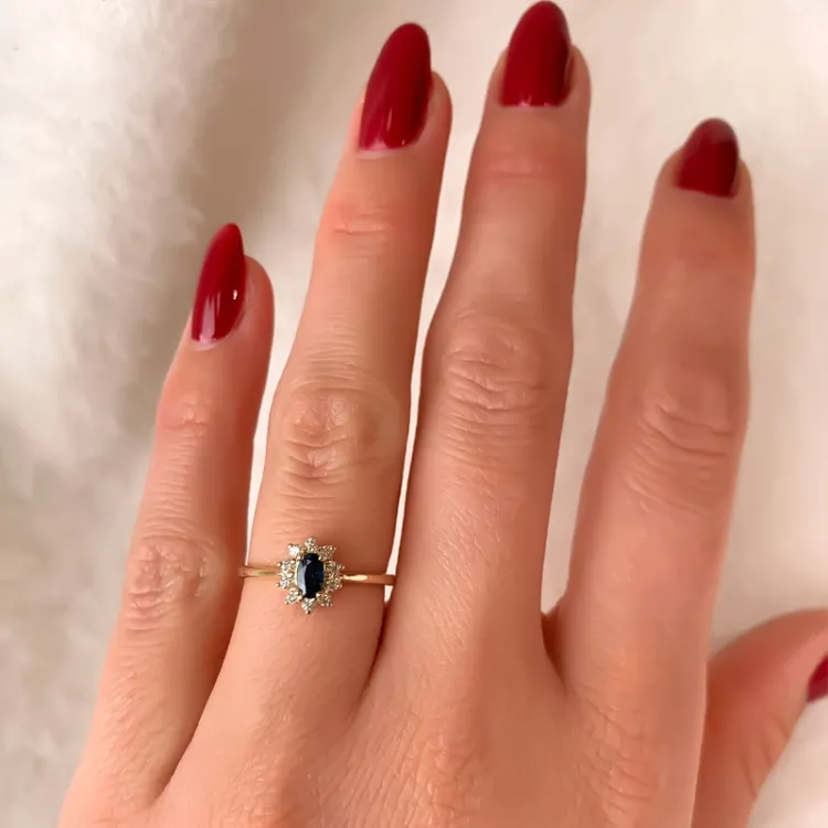 safir rosettring i 14 karat gull 0,11 ct 0,35 ct