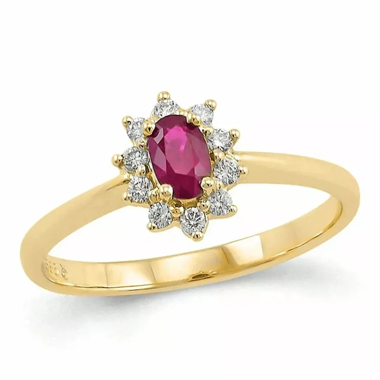 rød rubin gull ring i 14 karat gull 0,11 ct 