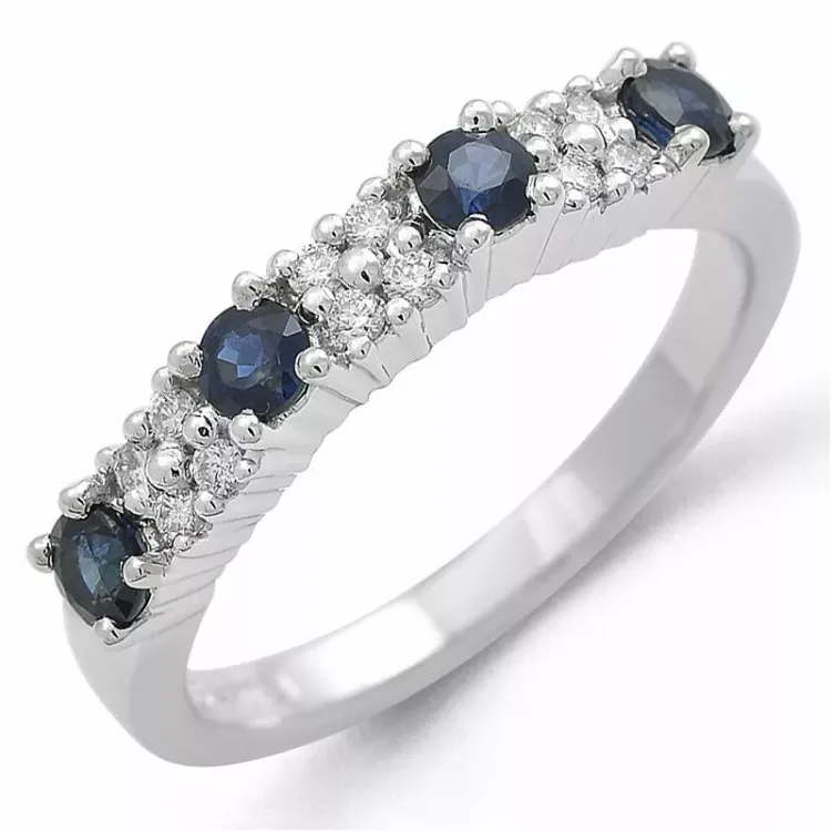 safir diamantring i 14 karat hvitt gull 0,12 ct 