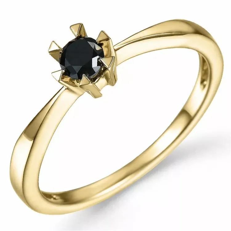 0,20 ct svart diamant solitairering i 14 karat gull 0,20 ct