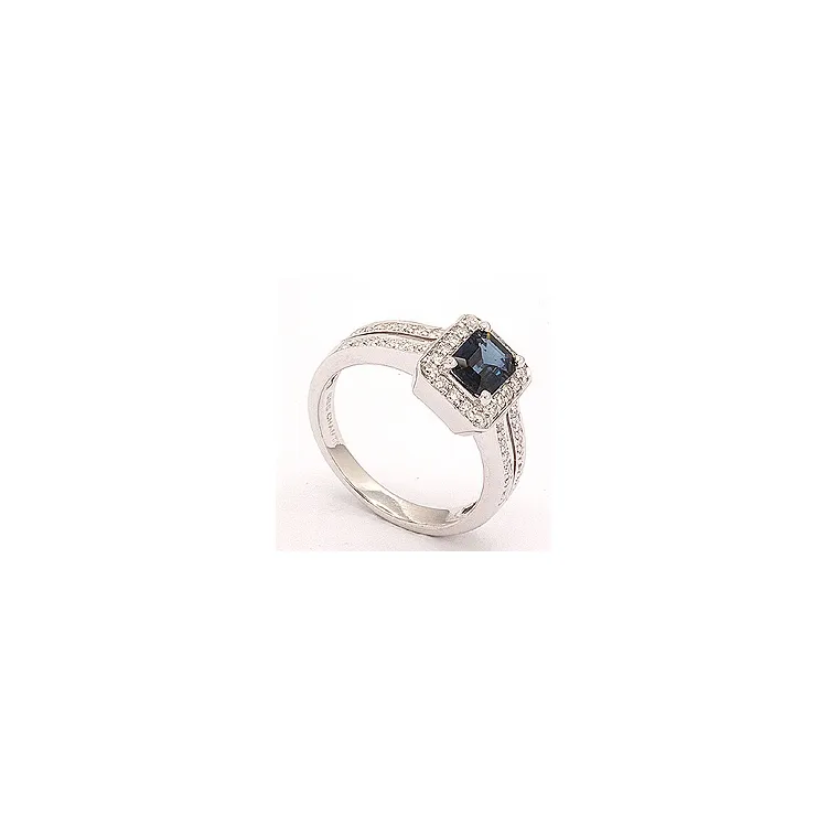 blå safir ring i 14 karat hvitt gull 0,43 ct 1,05 ct