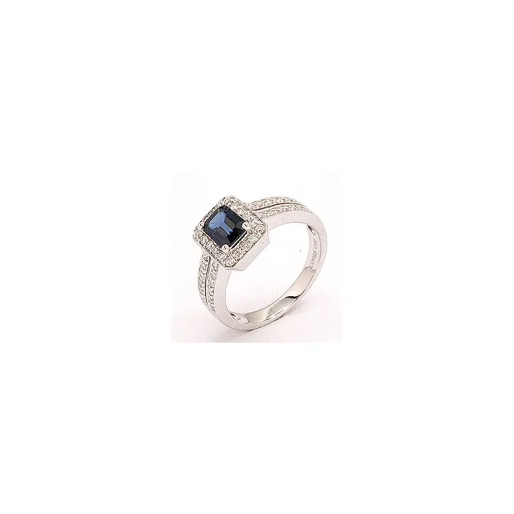 blå safir ring i 14 karat hvitt gull 0,43 ct 1,05 ct