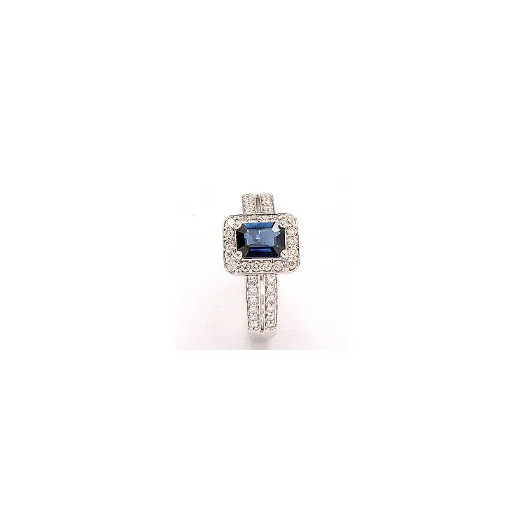 blå safir ring i 14 karat hvitt gull 0,43 ct 1,05 ct