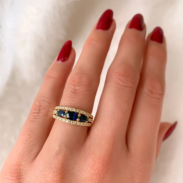 safir diamantring i 14 karat gull 0,21 ct 1,35 ct