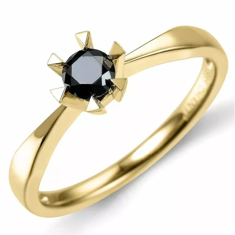 0,30 ct svart solitairering i 14 karat gull 0,32 ct