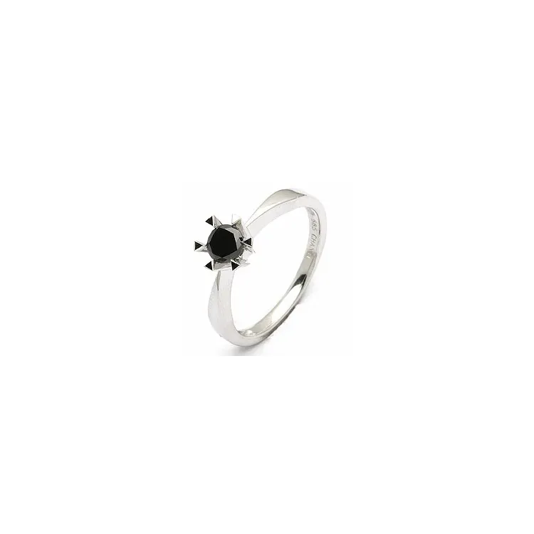 0,30 ct svart diamant solitairering i 14 karat hvitt gull 0,32 ct