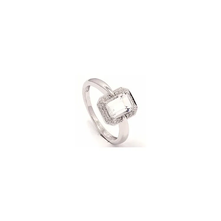 firkantet kvarts diamantring i 14 karat hvitt gull 0,09 ct 1,00 ct