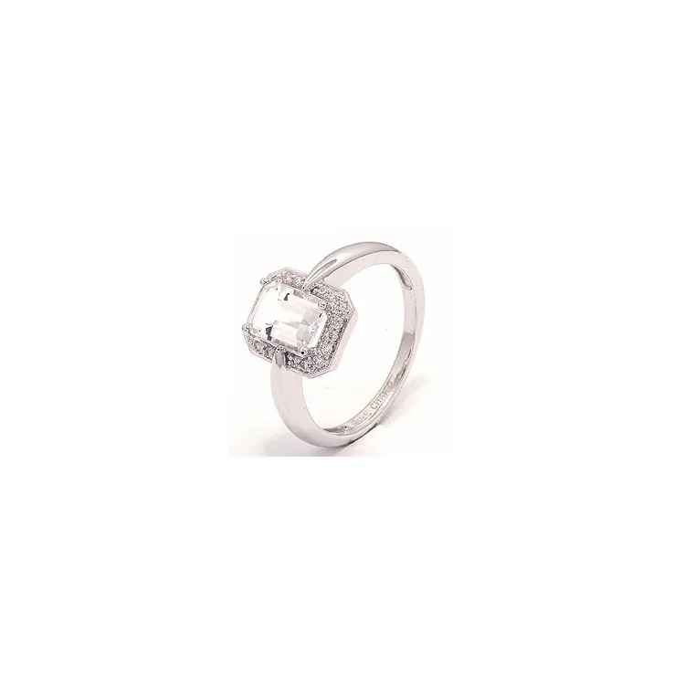 firkantet kvarts diamantring i 14 karat hvitt gull 0,09 ct 1,00 ct