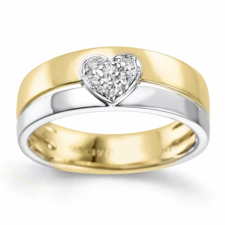 hjerte ring i 14 karat gull og hvitt gull 0,08 ct