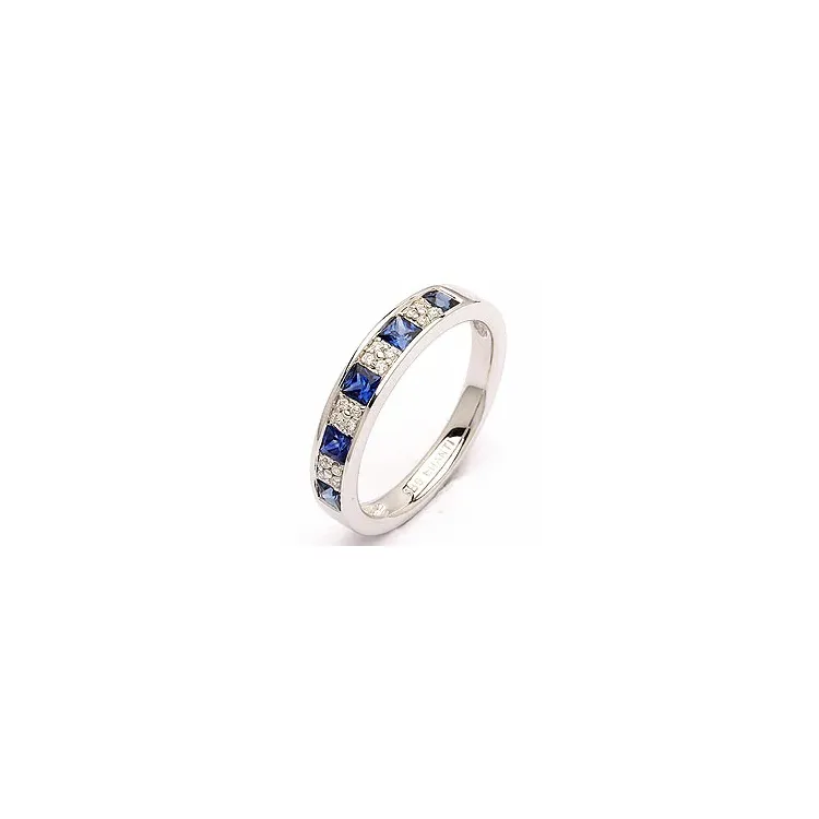 blå safir diamantring i 14 karat hvitt gull 0,08 ct 0,66 ct
