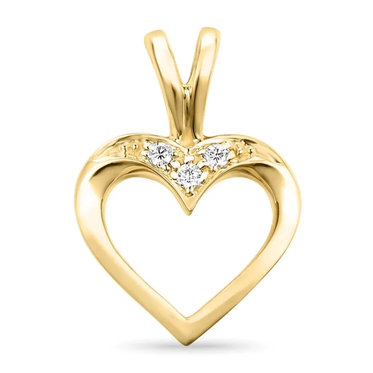 hjerte diamant anheng i 14 karat gull 0,02 ct