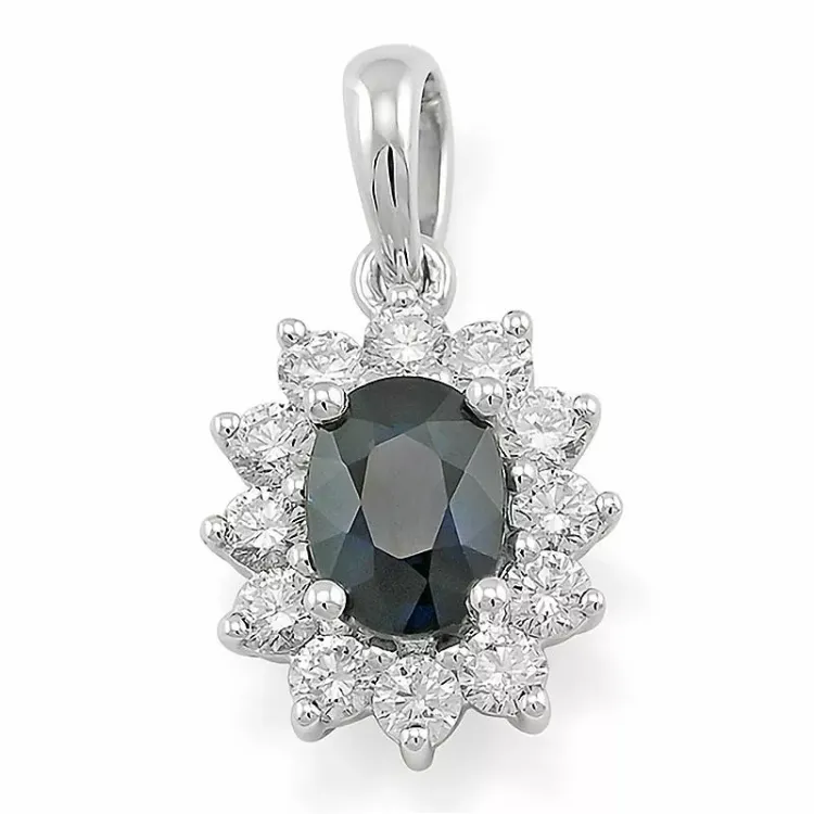 safir rosettanheng i 14 karat hvitt gull 0,55 ct 1,05 ct