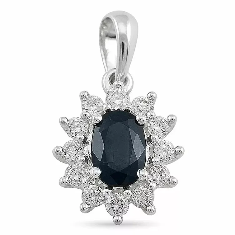 safir rosettanheng i 14 karat hvitt gull 0,26 ct 0,65 ct