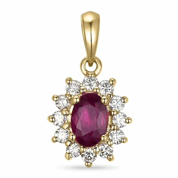 rubin rosettanheng i 14 karat gull 0,26 ct 0,63 ct