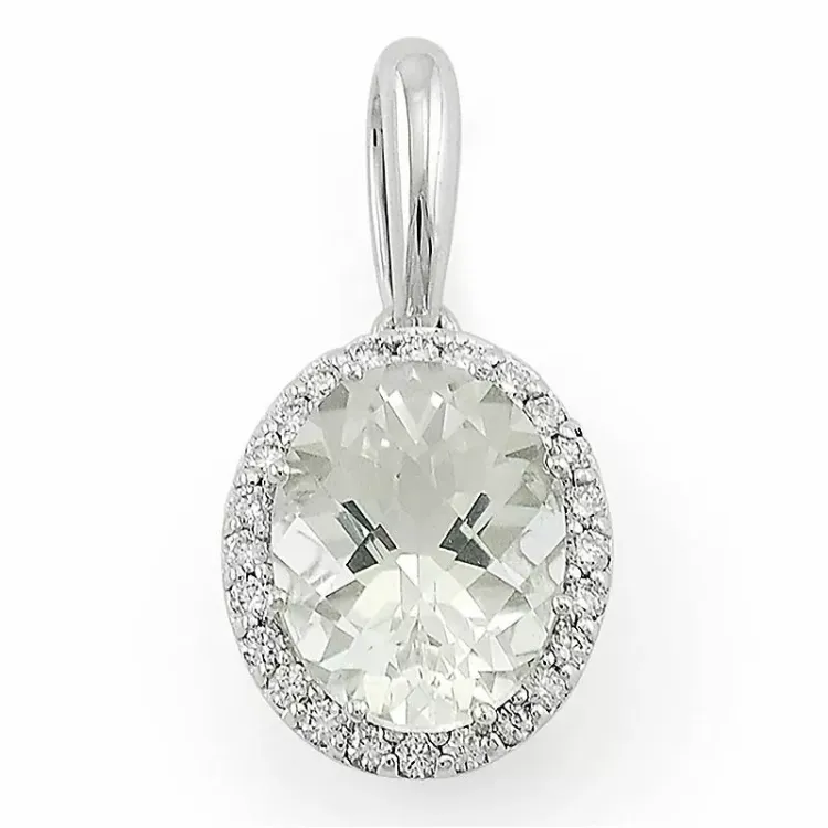 ovalt kvarts diamantanheng i 14 karat hvitt gull 0,12 ct 2,0 ct