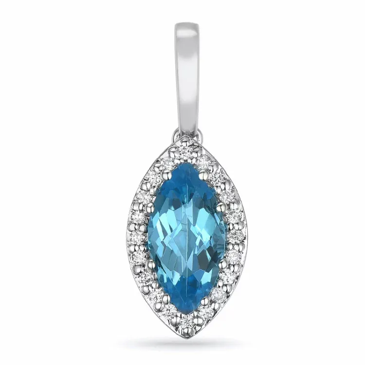 ovalt topas diamantanheng i 14 karat hvitt gull 0,10 ct 1,60 ct
