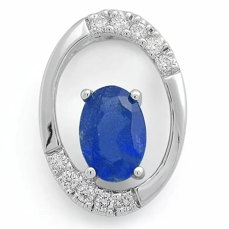 ovalt safir anheng i 14 karat hvitt gull 0,06 ct 0,65 ct