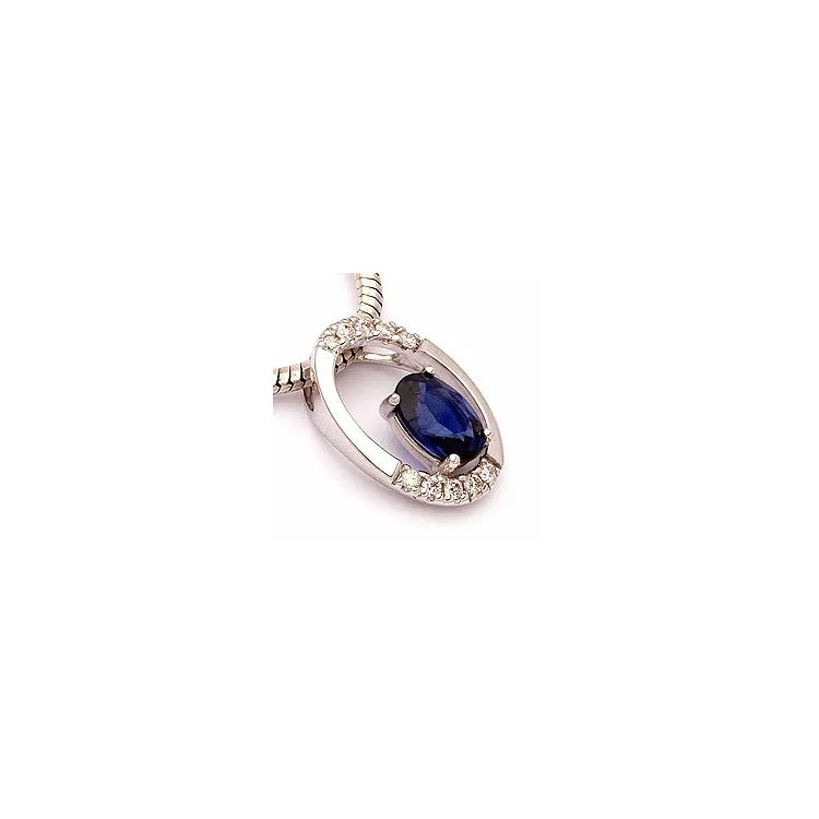 ovalt safir anheng i 14 karat hvitt gull 0,06 ct 0,65 ct