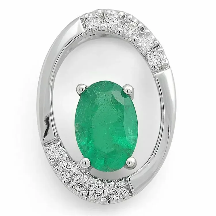 Smaragd anheng i 14 karat hvitt gull 0,06 ct 0,48 ct
