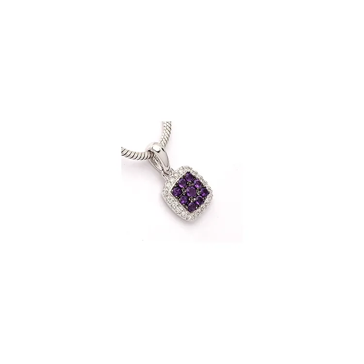 firkantet ametyst diamantanheng i 14 karat hvitt gull 0,10 ct