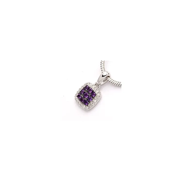 firkantet ametyst diamantanheng i 14 karat hvitt gull 0,10 ct