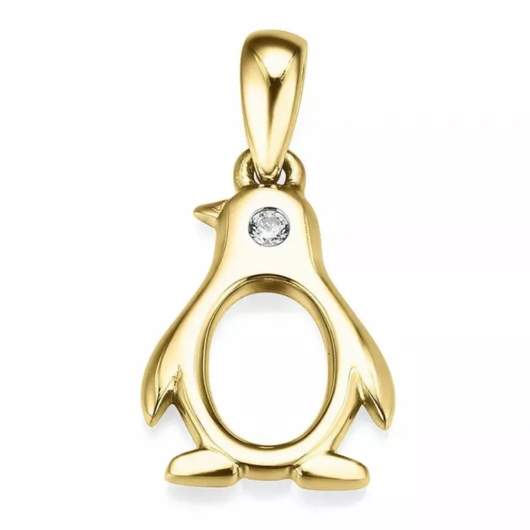 pingvin diamant gullanheng i 14 karat gull 0,01 ct