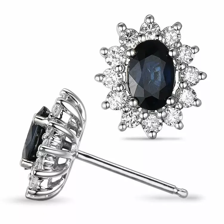 safir rosettørepynt i 14 karat hvitt gull med diamant og safir