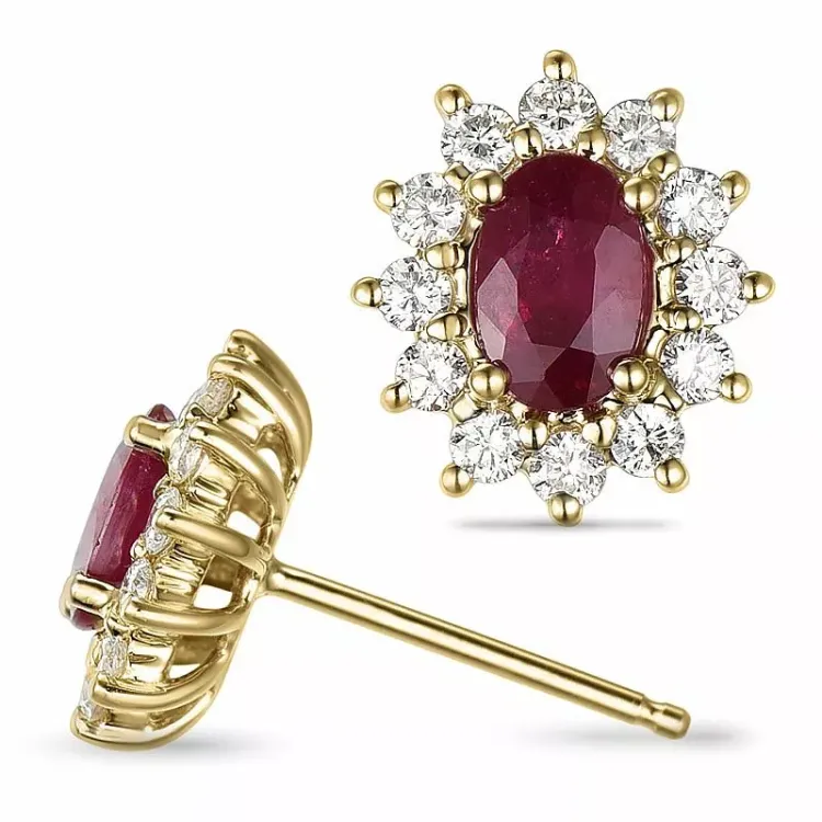 rubin rosettørepynt i 14 karat gull med rhodium med diamant og rubin