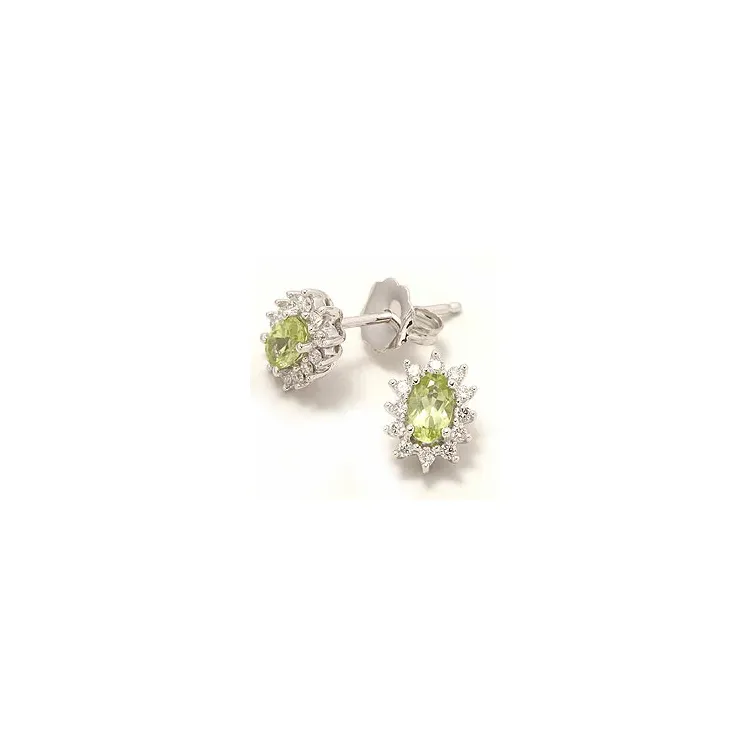 Peridot rosettørepynt i 14 karat hvitt gull med diamanter og peridoter