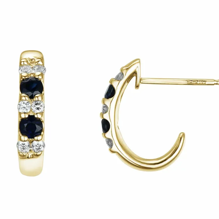 safir halvcreol i 14 karat gull med diamant og safir