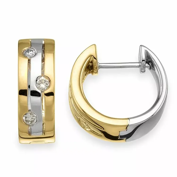 15 mm diamant creol i 14 karat gull og hvitt gull med diamanter