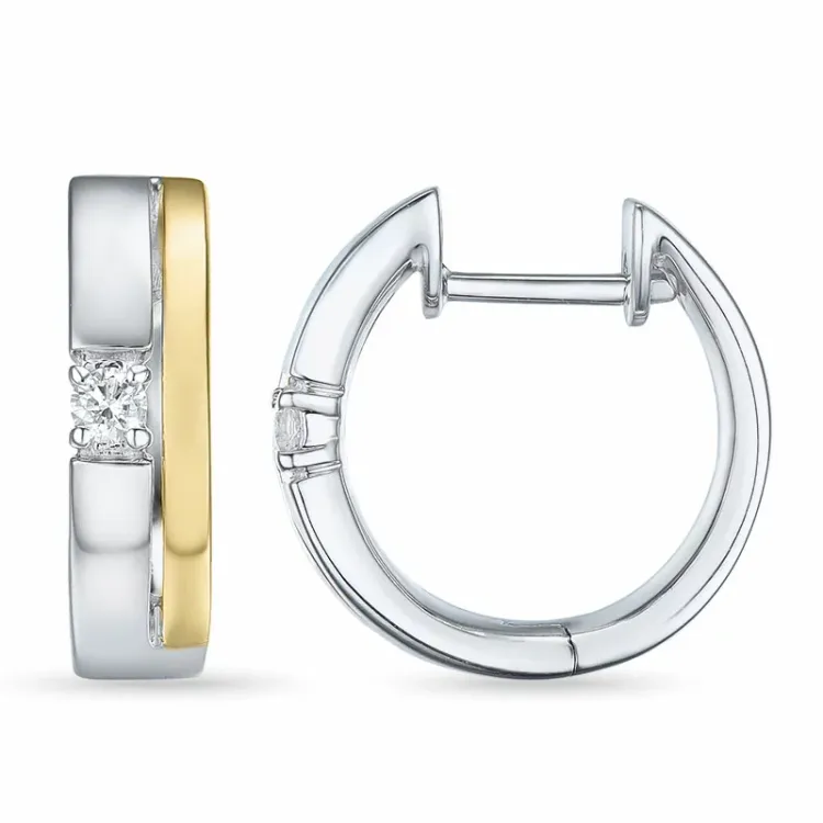 13 mm creol i 14 karat gull og hvitt gull med diamant